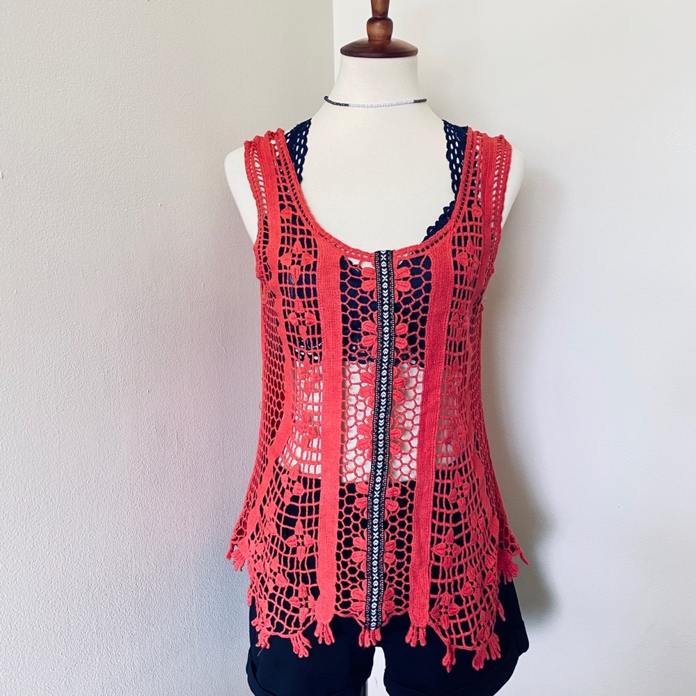 Daytrip Front Crochet Tank Top Red Size Large